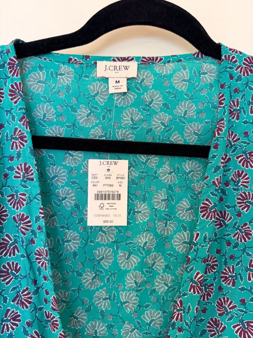 J. Crew Factory Teal & Burgundy Tassel Tie Front Swim Coverup - Picture 3 of 5